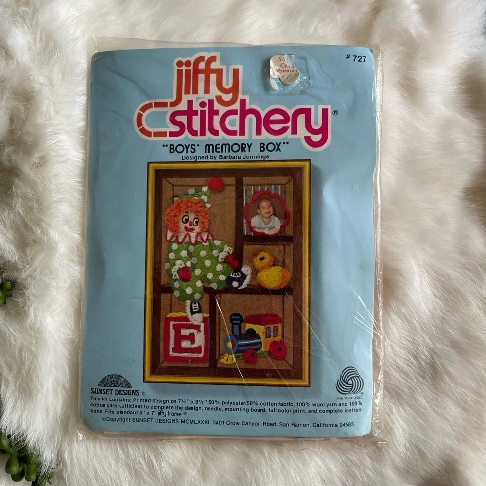 Vtg 1981 Sunset Designs Jiffy Stitchery Boys’ Memory Box Needlepoint Craft 727